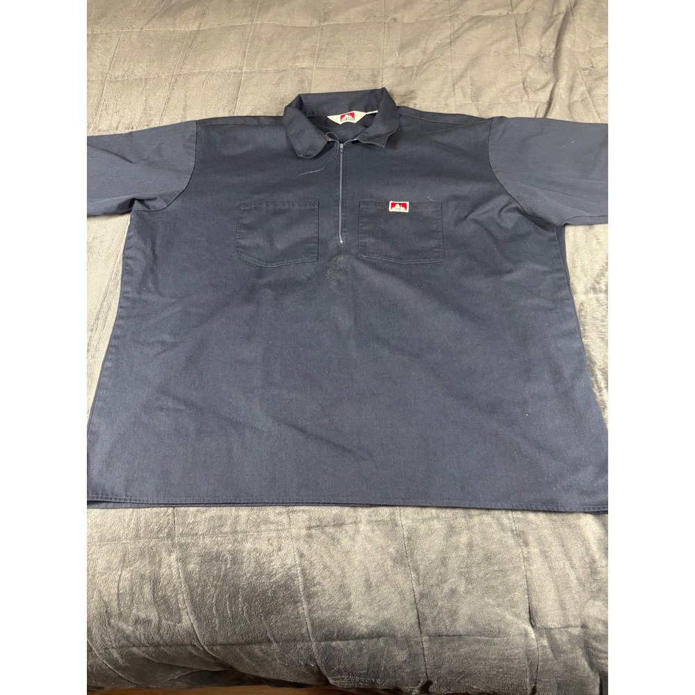 Ben Davis Mens XXXL Navy Blue Half Zip Short Sleeve Work Shirt Made in USA 3XL